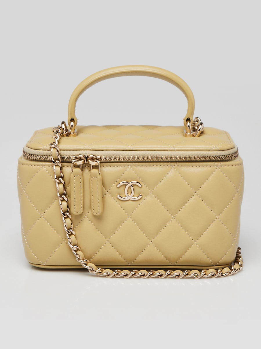 Chanel Beige Quilted Lambskin Leather Top Handle Vanity Case Bag