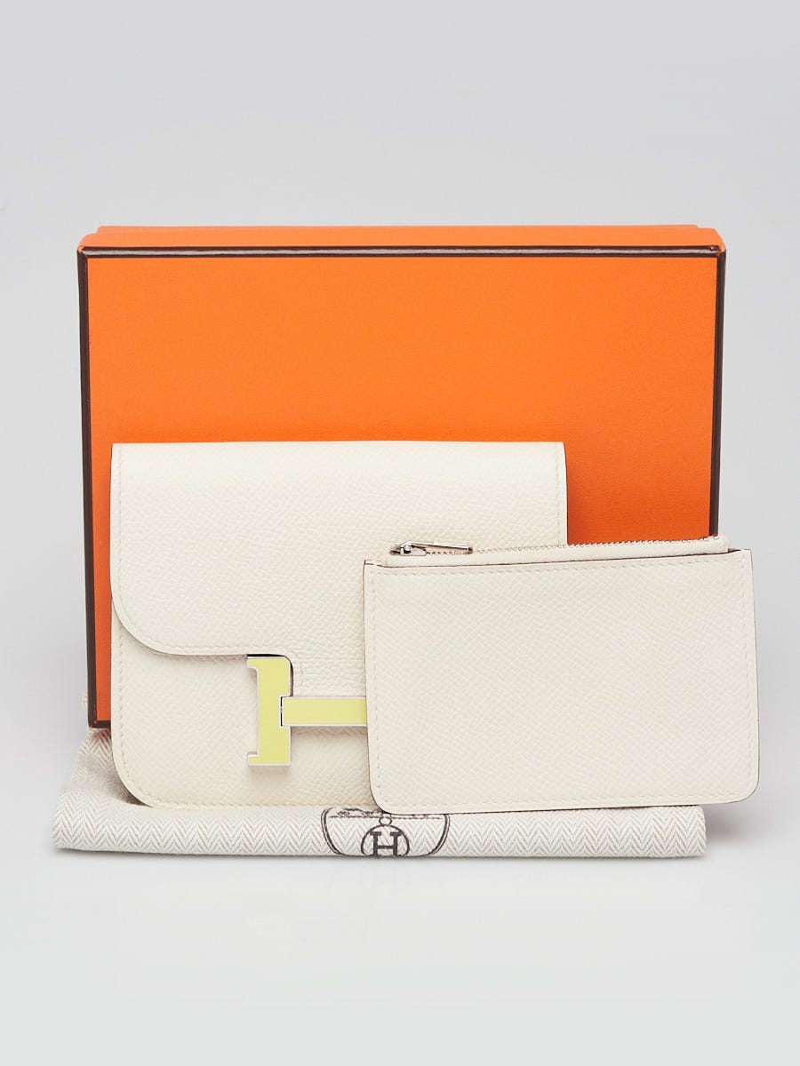Hermes Nata Epsom Leather/Lime Enamel Palladium Plated Constance Slim Wallet