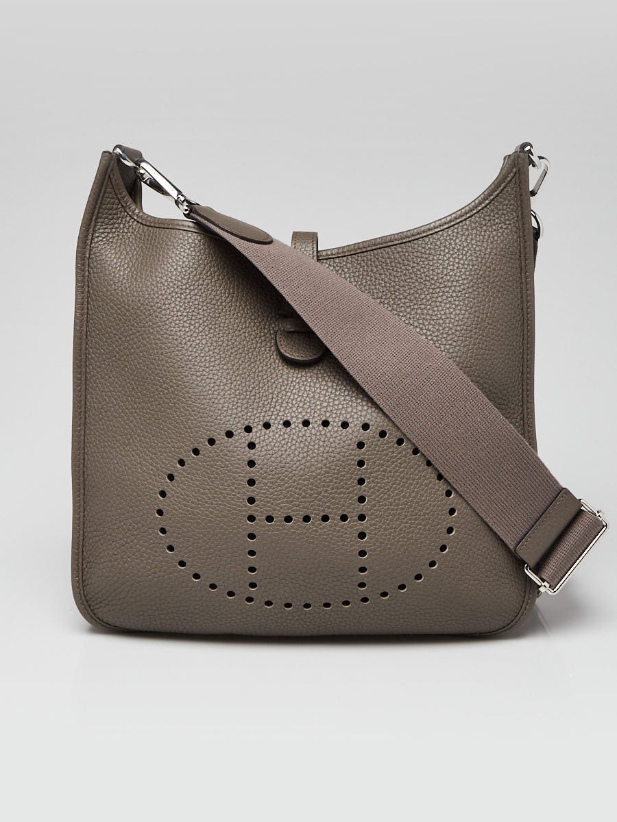 Hermes Gris Etain Clemence Leather Palladium Plated Evelyne PM III