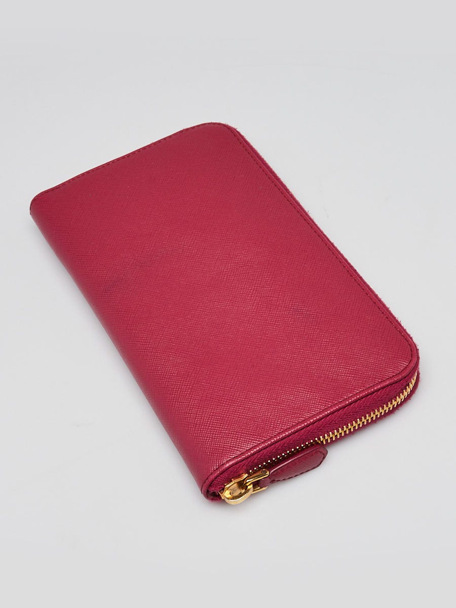 Prada Dark Pink Saffiano Leather Zippy Long Wallet