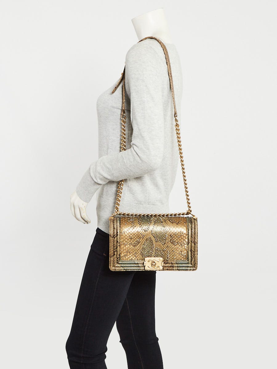 Chanel Green/Gold Python and Sequin Embellished Medium Boy Bag