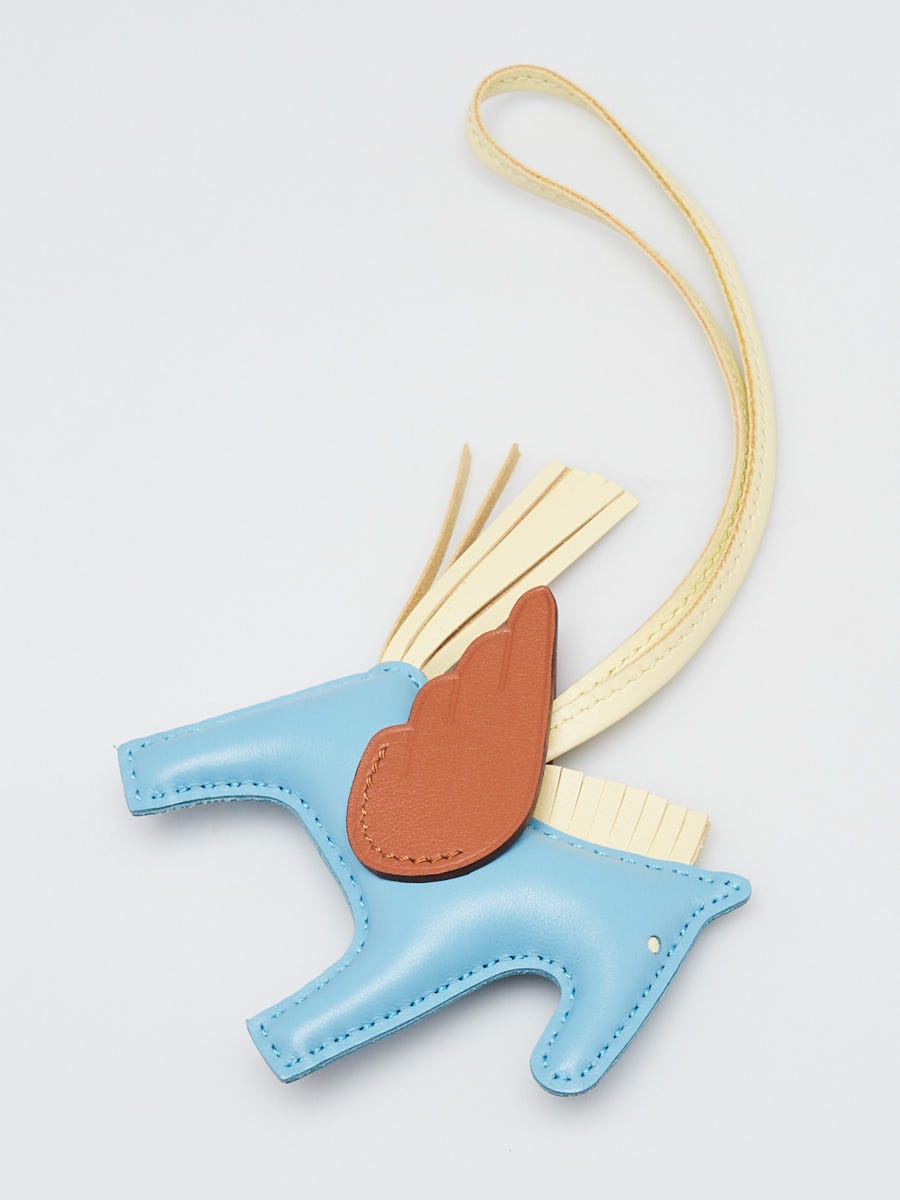 Hermes Celeste/Gold/Jaune Milton Lambskin Leather Rodeo Pegasus PM Bag Charm