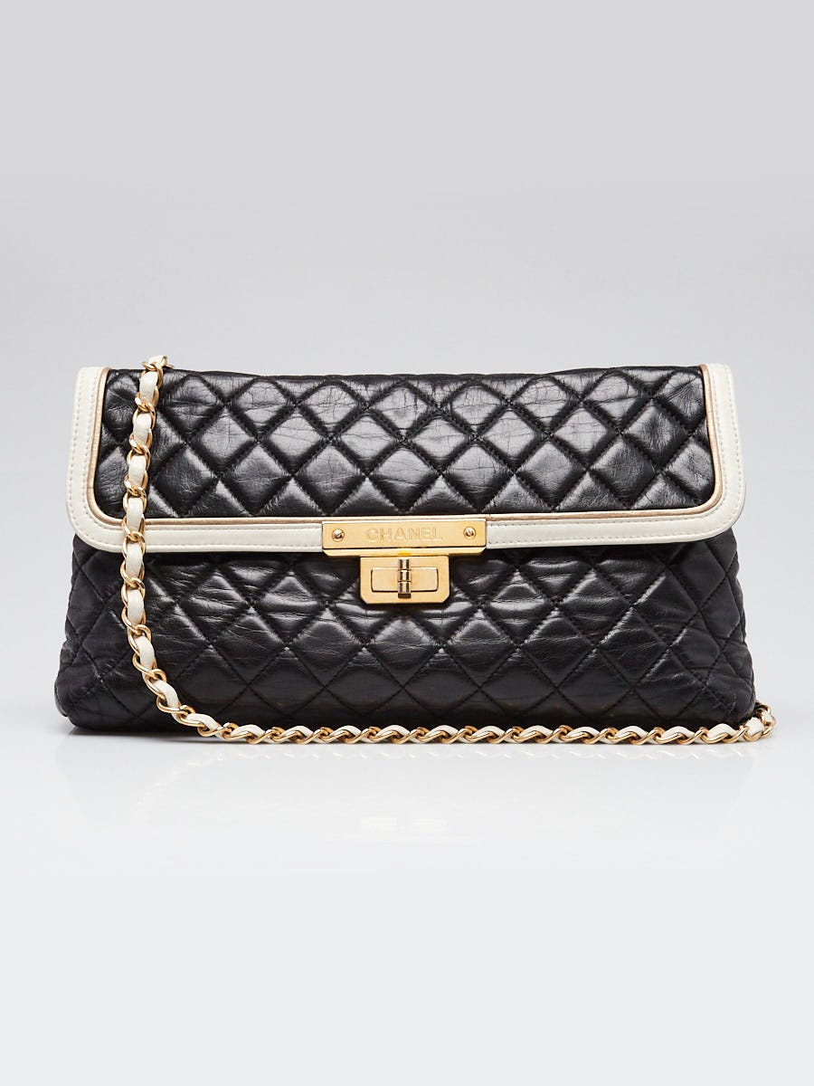 Chanel Black/White Quilted Leather East/West Mademoiselle Flap Bag ...