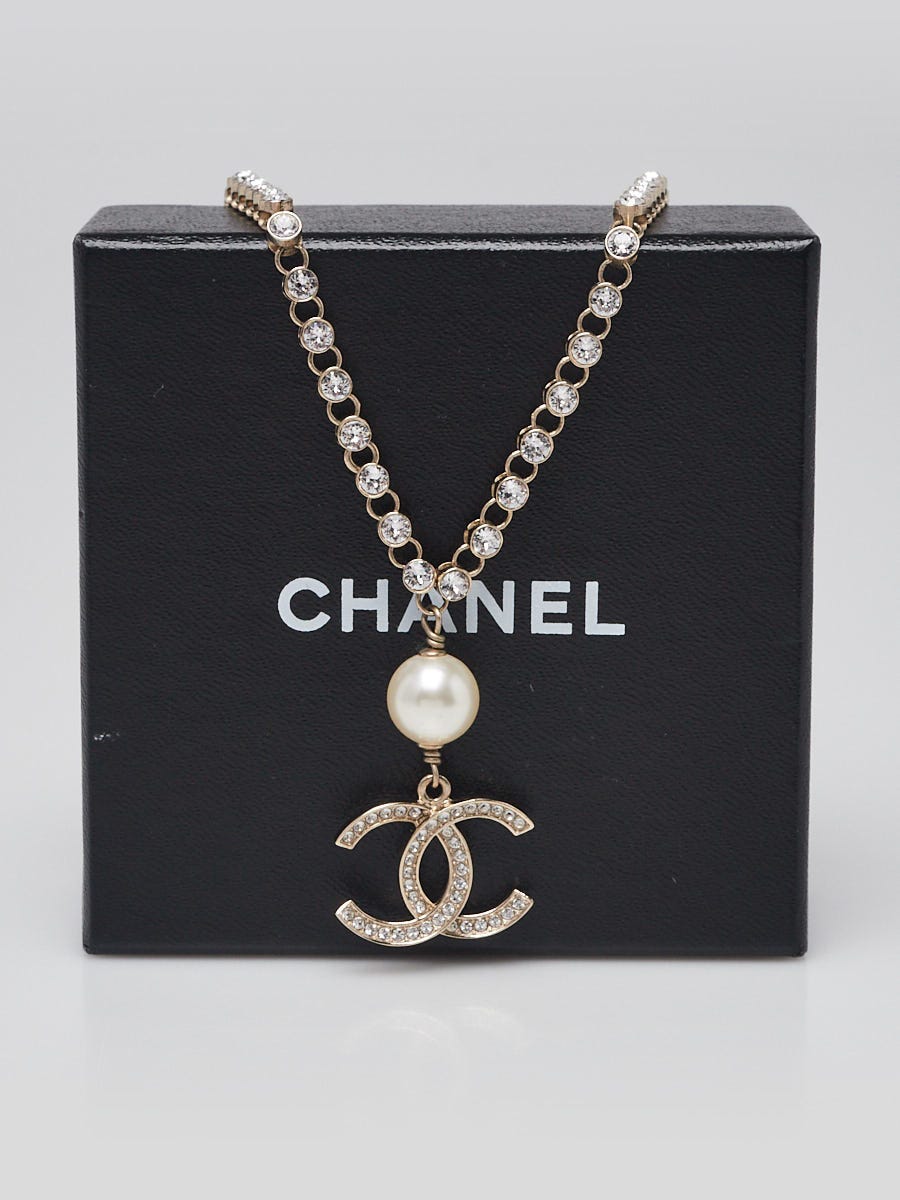 Chanel Faux Pearl and Strass Crystal CC Necklace