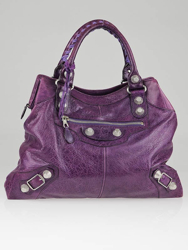 Balenciaga Violet Leather Giant 21 Silver Brief Bag