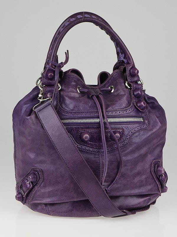 Balenciaga Raisin Leather Giant Brogues PomPon Bag