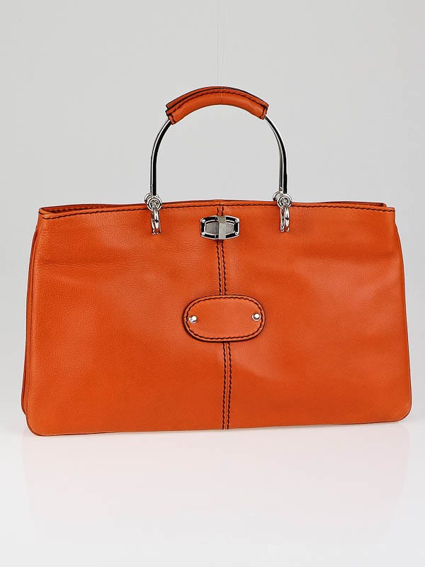 Balenciaga Orange Calfskin Leather Cherche Top Handle Tote Bag