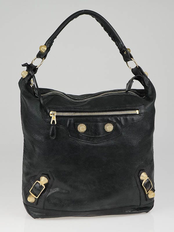 Balenciaga Black Lambskin Leather Giant 21 Gold Day Bag