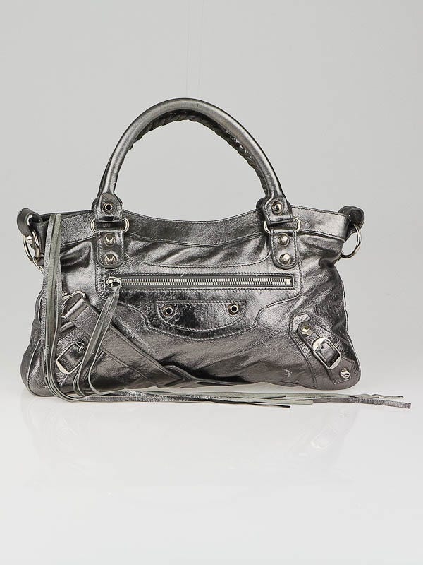 Balenciaga Pewter Metallic Leather Motorcycle First Bag