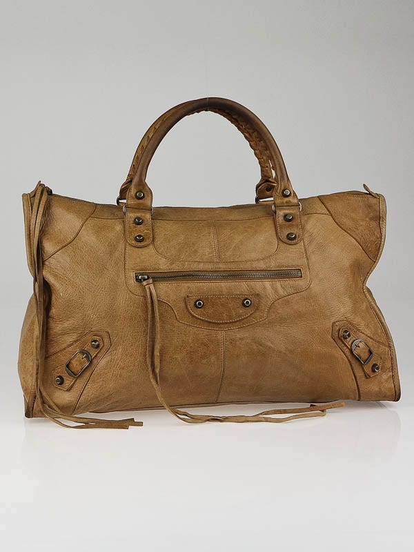 BALENCIAGA-WORK バッグ+オマケ Balenciaga Anthracite Lambskin Leather Giant 21 Gold Work Bag