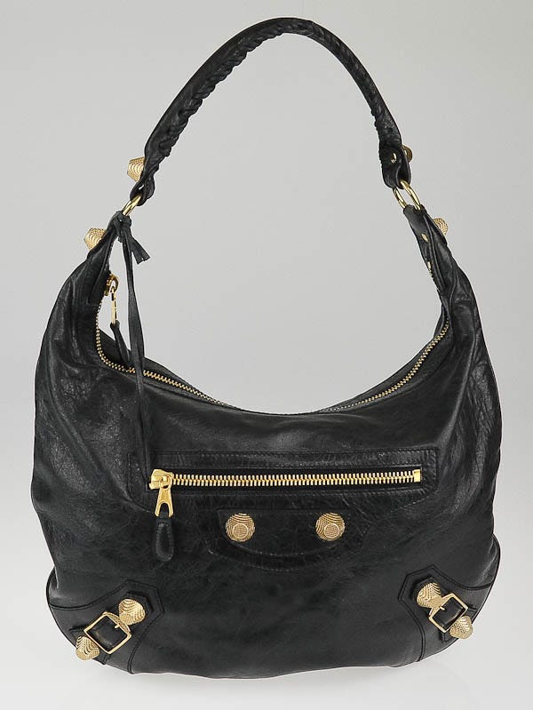 Balenciaga Black Chevre Leather Giant 21 Gold Hobo Bag