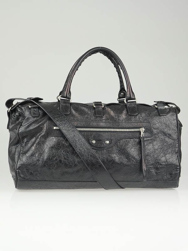 Balenciaga Black Lambskin Leather Squash M Duffle Bag
