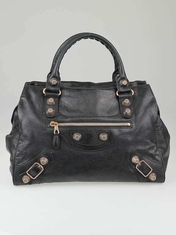 Balenciaga Black Lambskin Leather Giant 21 Rose Gold Midday Bag
