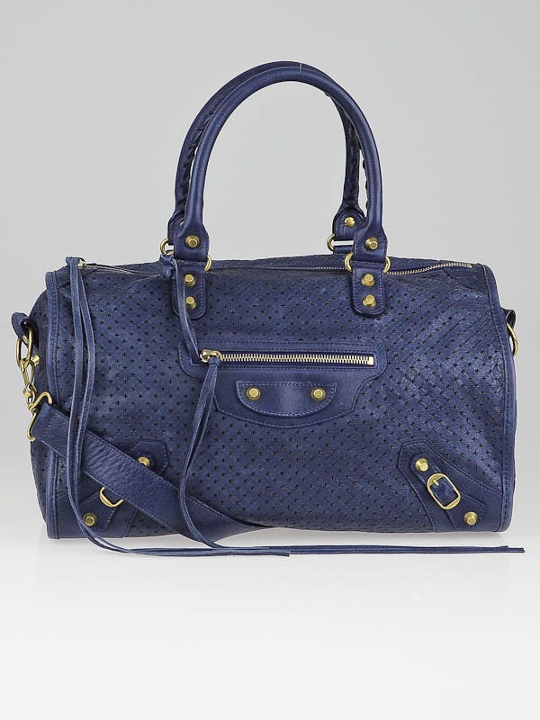 Balenciaga Blue Roi Cross Perforated Leather Maxi Twiggy Bag 