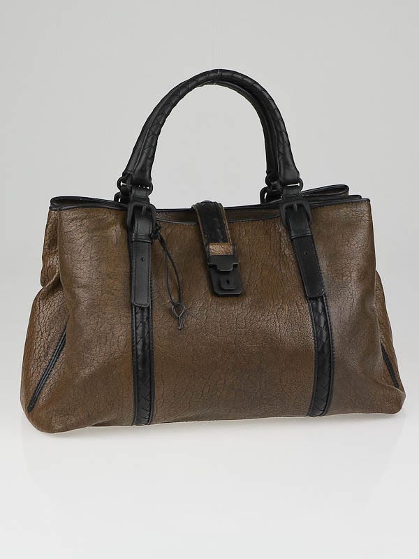 Bottega Veneta Brown/Black Lambskin Leather Roma Tote Bag