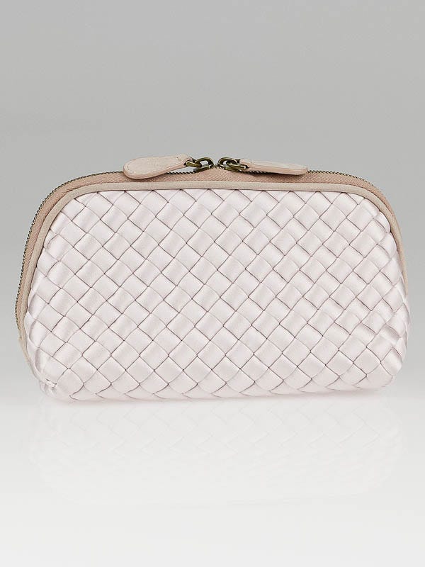 Bottega Veneta Pink Satin Quilted Cosmetic Pouch