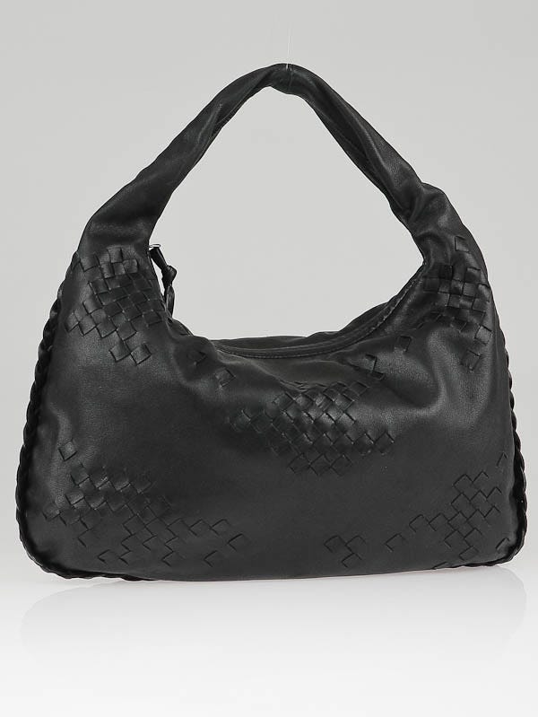 Bottega Veneta Black Nappa Leather Medium Veneta Woven Hobo Bag