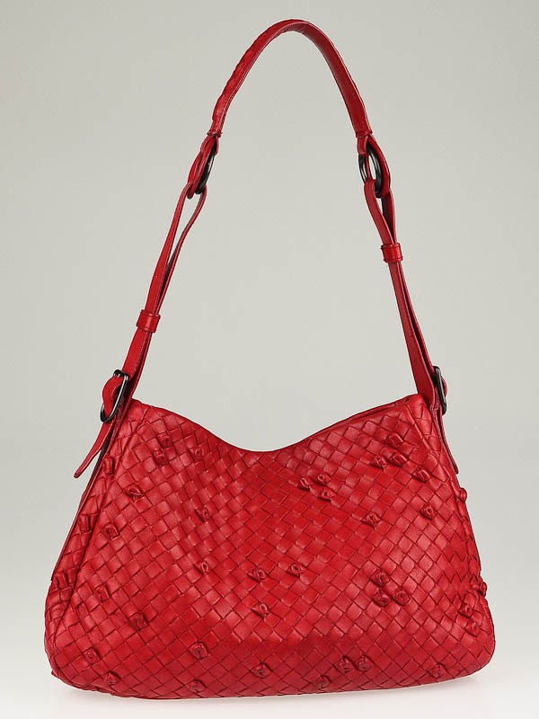 Bottega Veneta Red Nappa Intrecciato Woven Leather Naruto Knot Small Hobo Bag