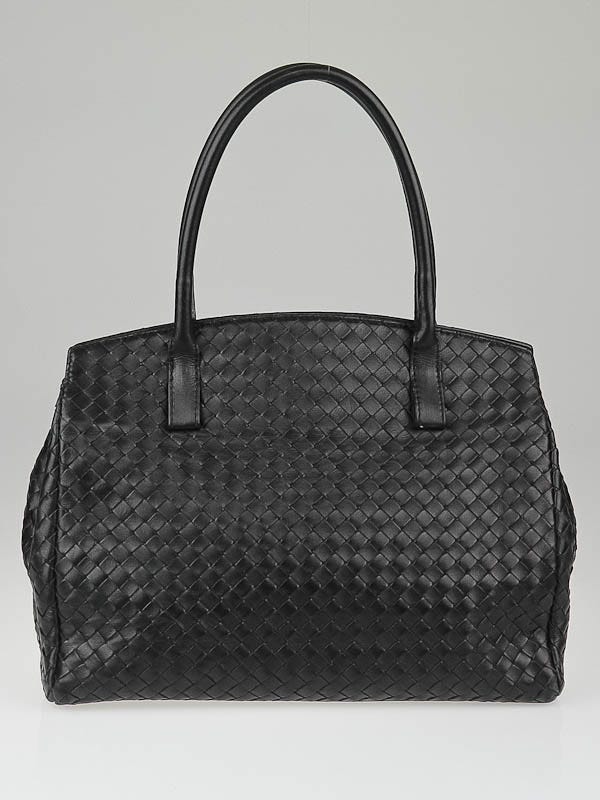 Bottega Veneta Black Intrecciato Woven Leather Medium Tote Bag