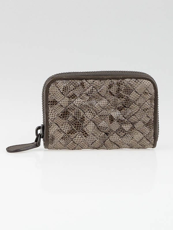 Bottega Veneta Grey Karung Intrecciato Zippy Coin Purse