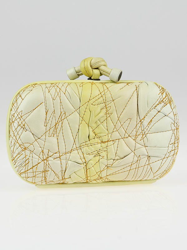 Bottega Veneta Ivory Yolk Leather Embroidered Knot Clutch Bag