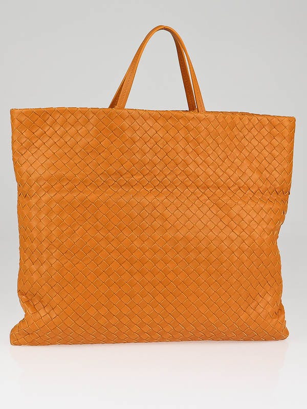 Bottega Veneta Persimmon Intrecciato Woven Leather Fold Over Tote Bag