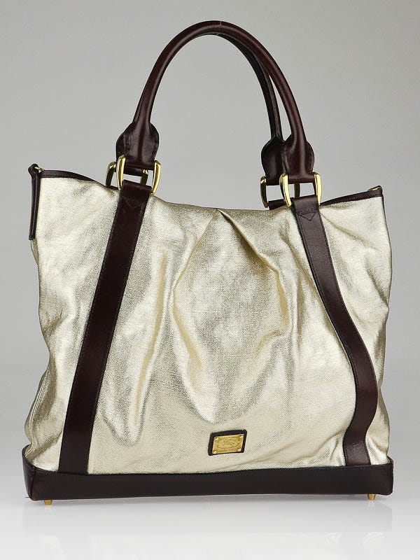 Burberry Gold Metallic Coated Canvas Aubrey Tote Bag