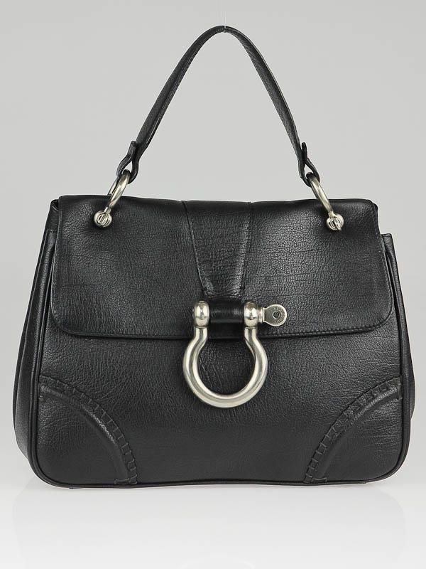 Burberry Black Leather Horsebit Top Handle Bag