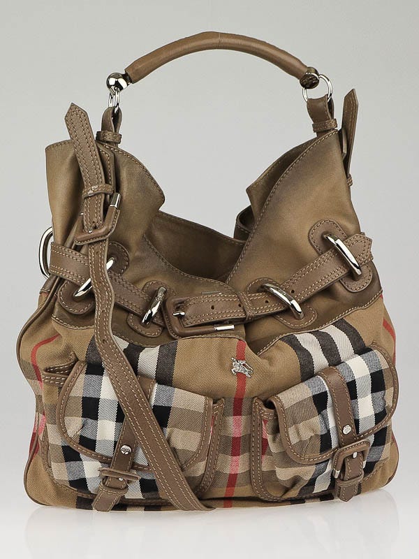 Burberry Tan Leather and Nova Check Canvas Front Pocket Shoulder Bag