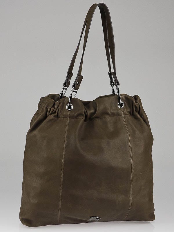 Burberry Brown Lambskin Leather Cinched Tote Bag