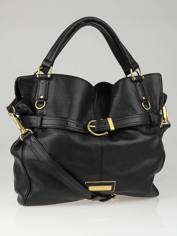 Burberry Black Pebbled Leather Belted Tote Bag