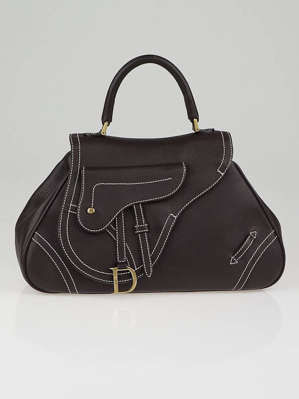 Christian Dior Brown Leather Saddle Top Handle Bag