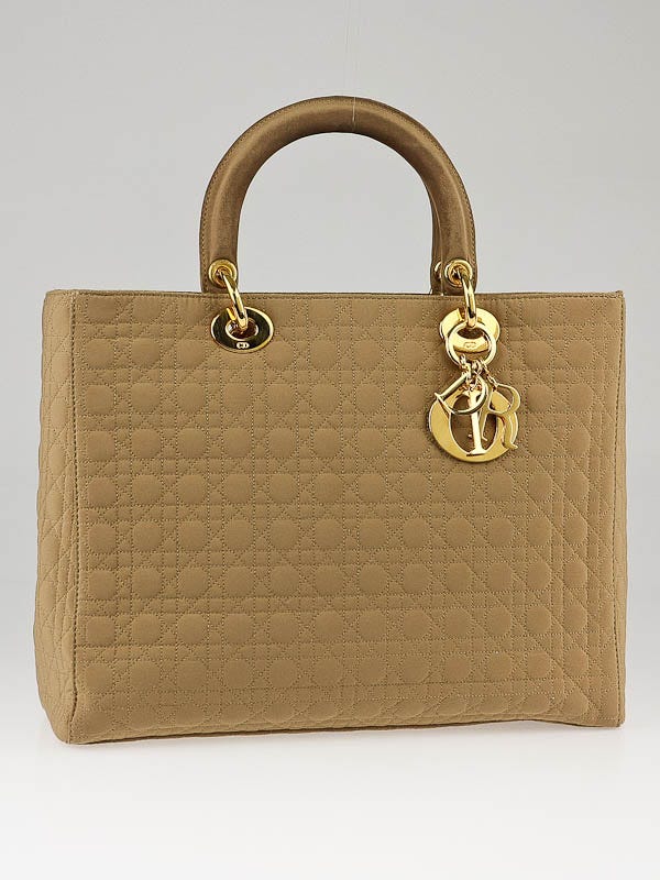 Christian Dior Beige Quilted Cannage Nylon Lady Dior Large Tote Bag