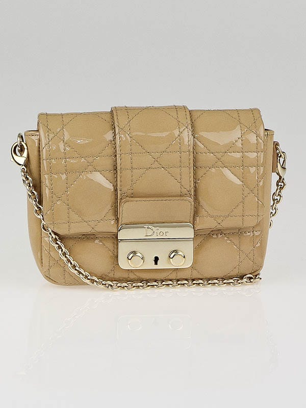 Christian Dior Beige Cannage Quilted Patent Leather Lady Dior New Lock Mini Flap Bag