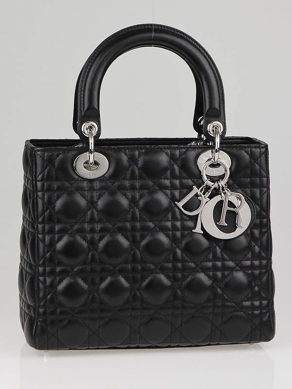Christian Dior Black Cannage Lambskin Leather Lady Dior Medium Tote Bag