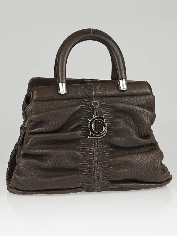 クリスチャンディオール　カレーニナ　バッグ Christian Dior Brown Lambskin Leather Karenina Frame Tote Bag