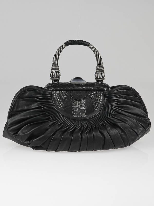 Christian Dior Black Pleated Lambskin Small Plisse Basket Bag
