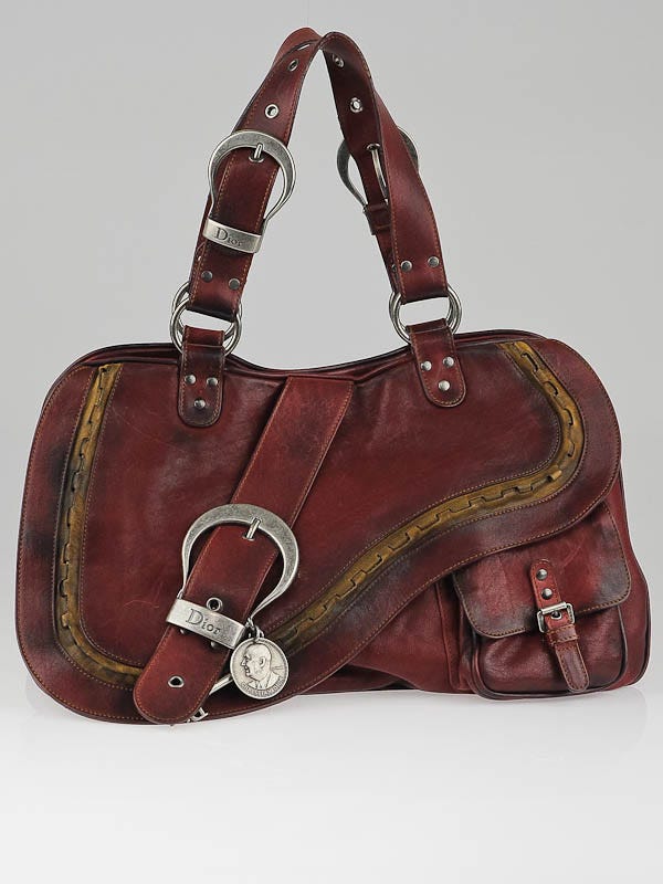 Christian　Dior　ガウチョバッグ Christian Dior Red Distressed Leather Gaucho Tote Bag | Yoogi's Closet