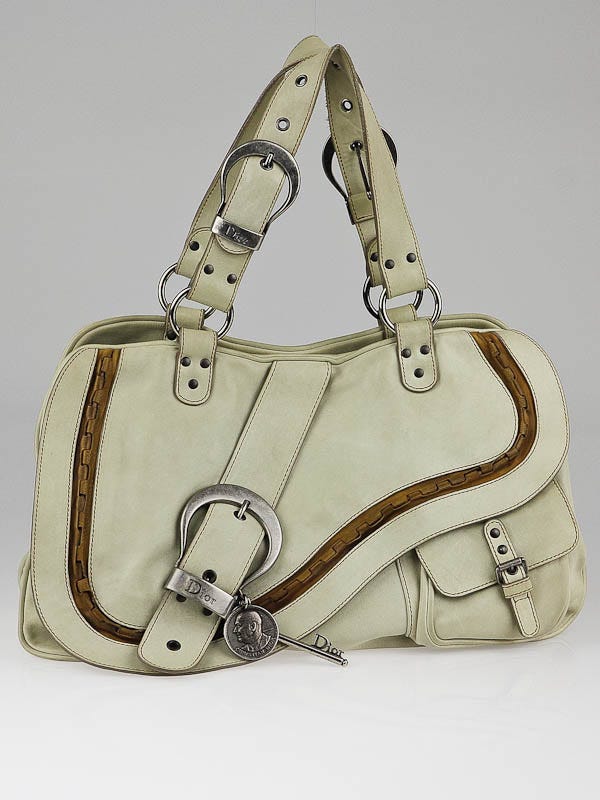 Christian Dior White Distressed Leather Gaucho Tote Bag