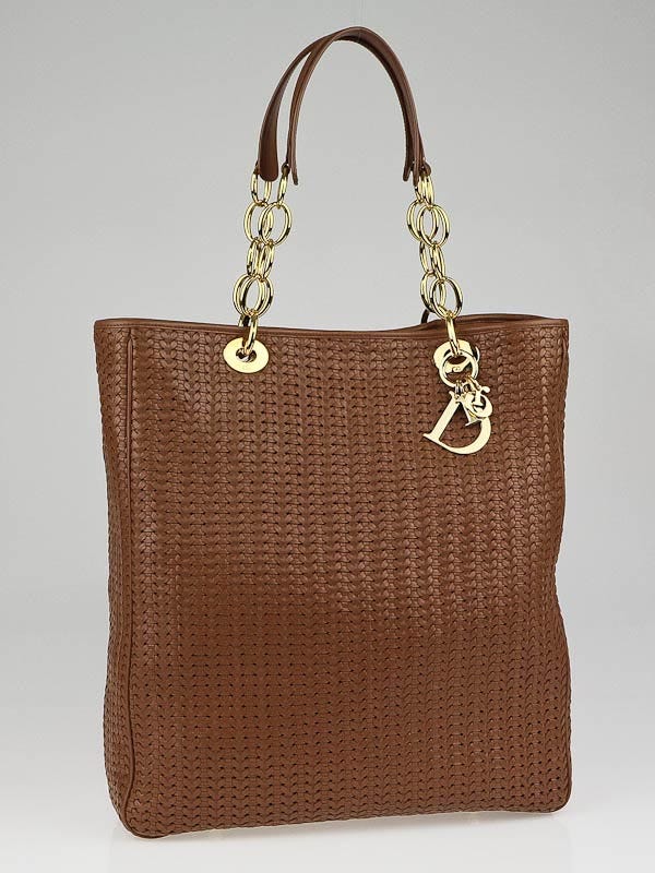 Christian Dior Brown Woven Leather Large Soft Tote Bag