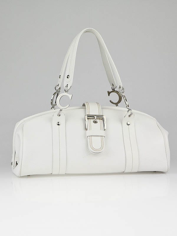 Christian Dior White Leather Frame Satchel Bag