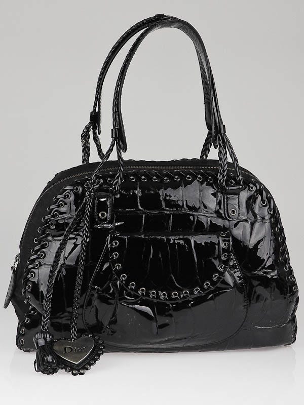 Christian Dior Black Jacquard and Patent Leather Ethnic