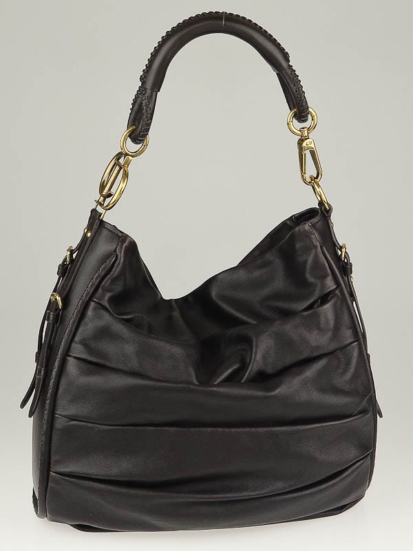 Christian Dior Dark Brown Lambskin Pleated Libertine Hobo Bag