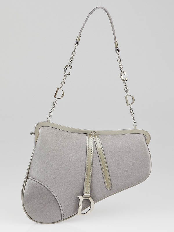 Christian Dior Silver Satin Mini Saddle Bag