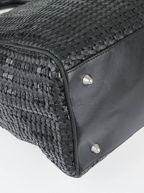 Christian Dior Black Woven Leather Soft Lady Dior Tote Bag