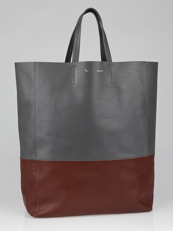 Celine Grey/Cognac Lambskin Leather Bi-Cabas Tote Bag 