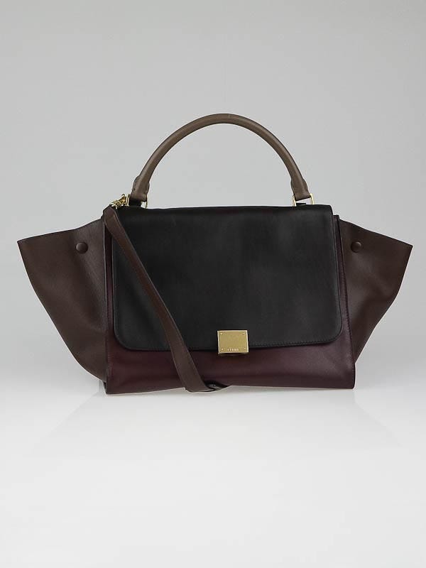 Celine Burgundy/Black/Khaki Tri-Color Leather Small Trapeze Bag