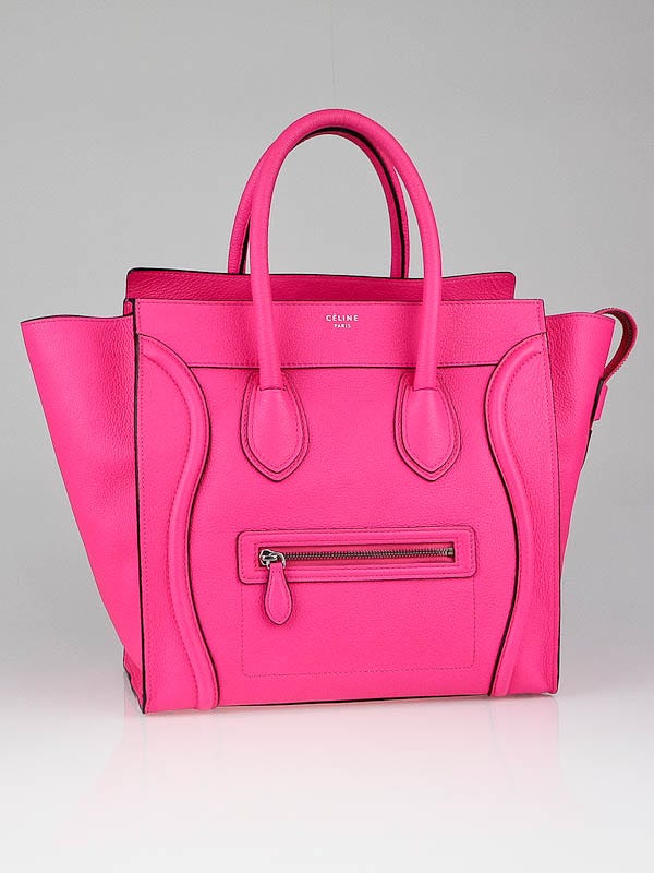 Celine Neon Pink Drummed Calfskin Leather Mini Luggage Tote Bag