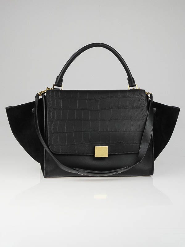 Celine Crocodile Embossed Leather Small Trapeze Bag | Yoogi's Closet