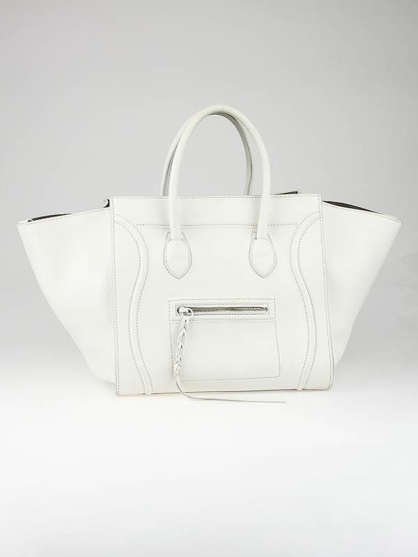 Celine White Smooth Calfskin Leather Small Phantom Luggage Tote Bag